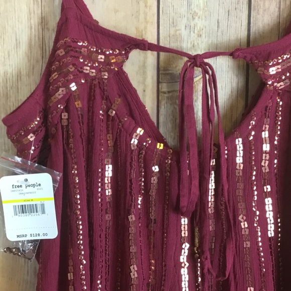 FREE PEOPLE SLEEVELESS BURGUNDY BLING WOMEN SZ MM - Picture 5 of 7
